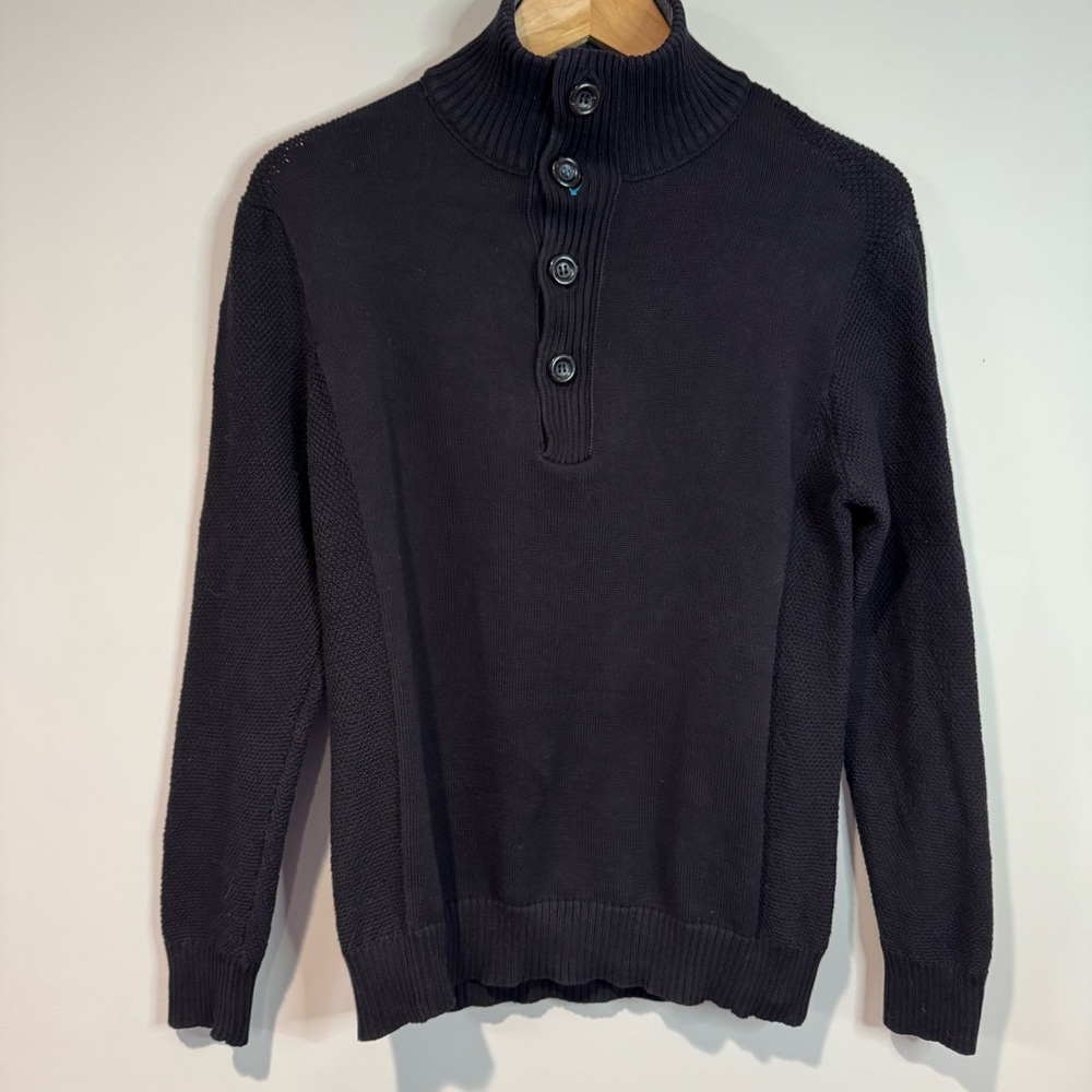 Carbon2Cobalt Mens Black Knit Henley 4 Button Pullover Sweater Casual Size M